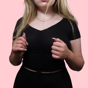 BLACK RUCHED CROP TOP WITH STRINGS